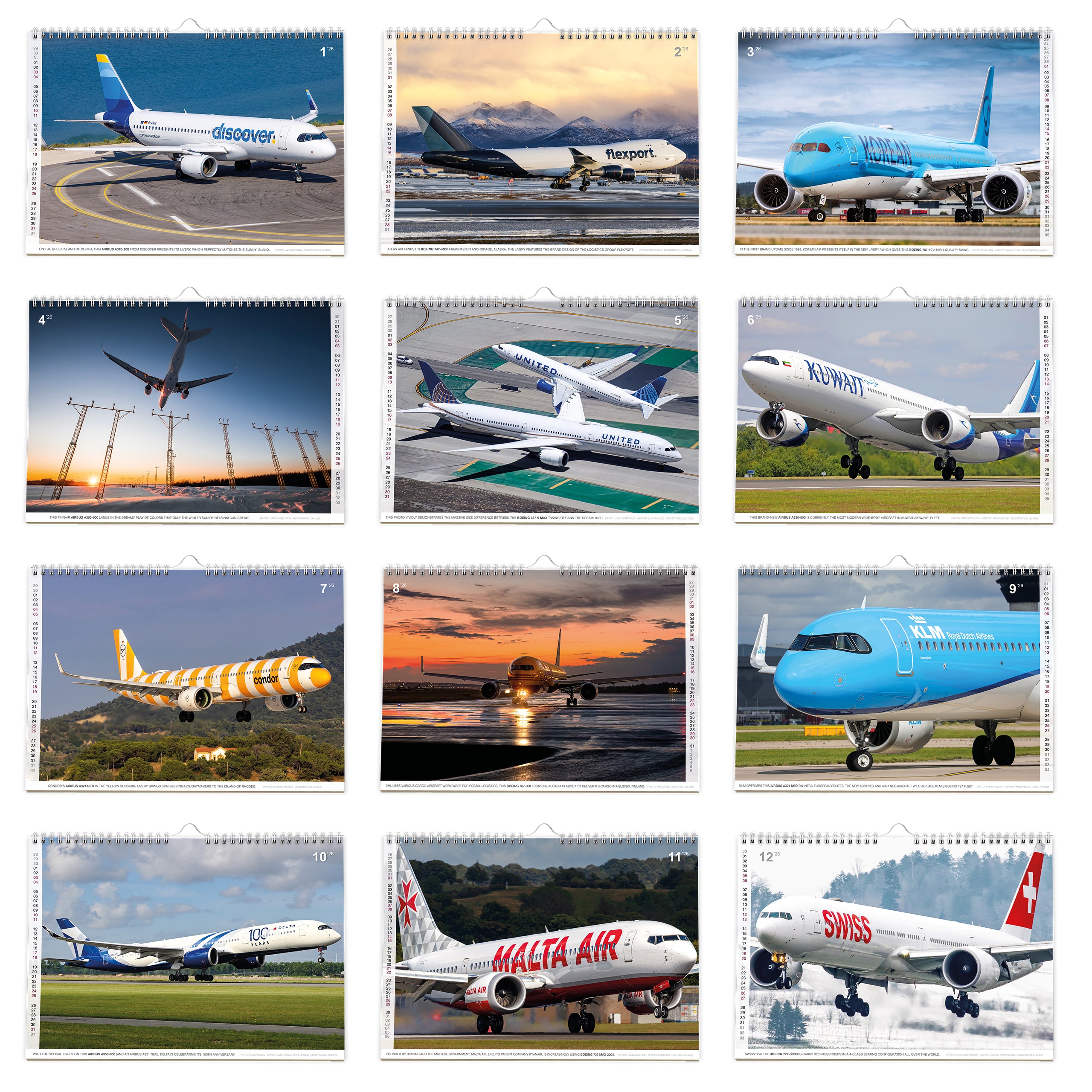 Flugzeugkalender Civil Aviation 2026 - A3 Wandkalender