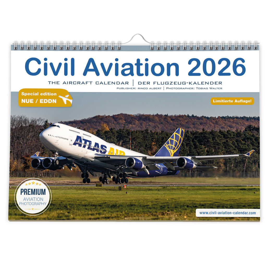 Flugzeugkalender Civil Aviation 2026 Airport Nürnberg NUE EDDN - A3 Wandkalender