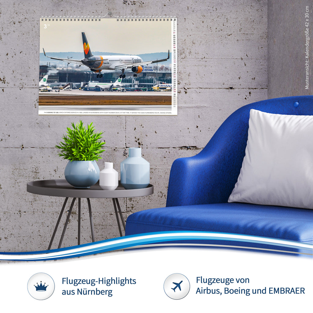 Flugzeugkalender Civil Aviation 2026 Airport Nürnberg NUE EDDN - A3 Wandkalender