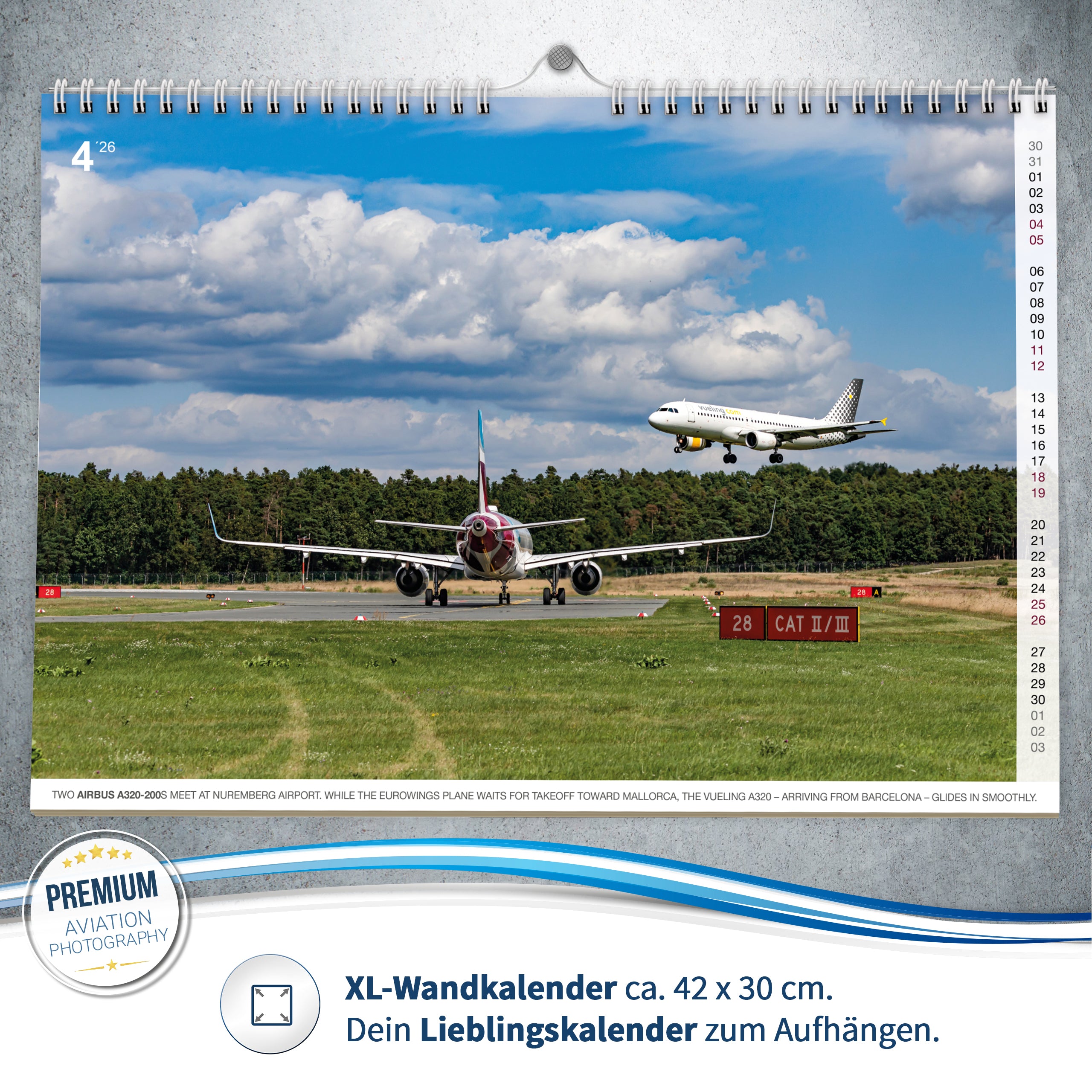 Flugzeugkalender Civil Aviation 2026 Airport Nürnberg NUE EDDN - A3 Wandkalender