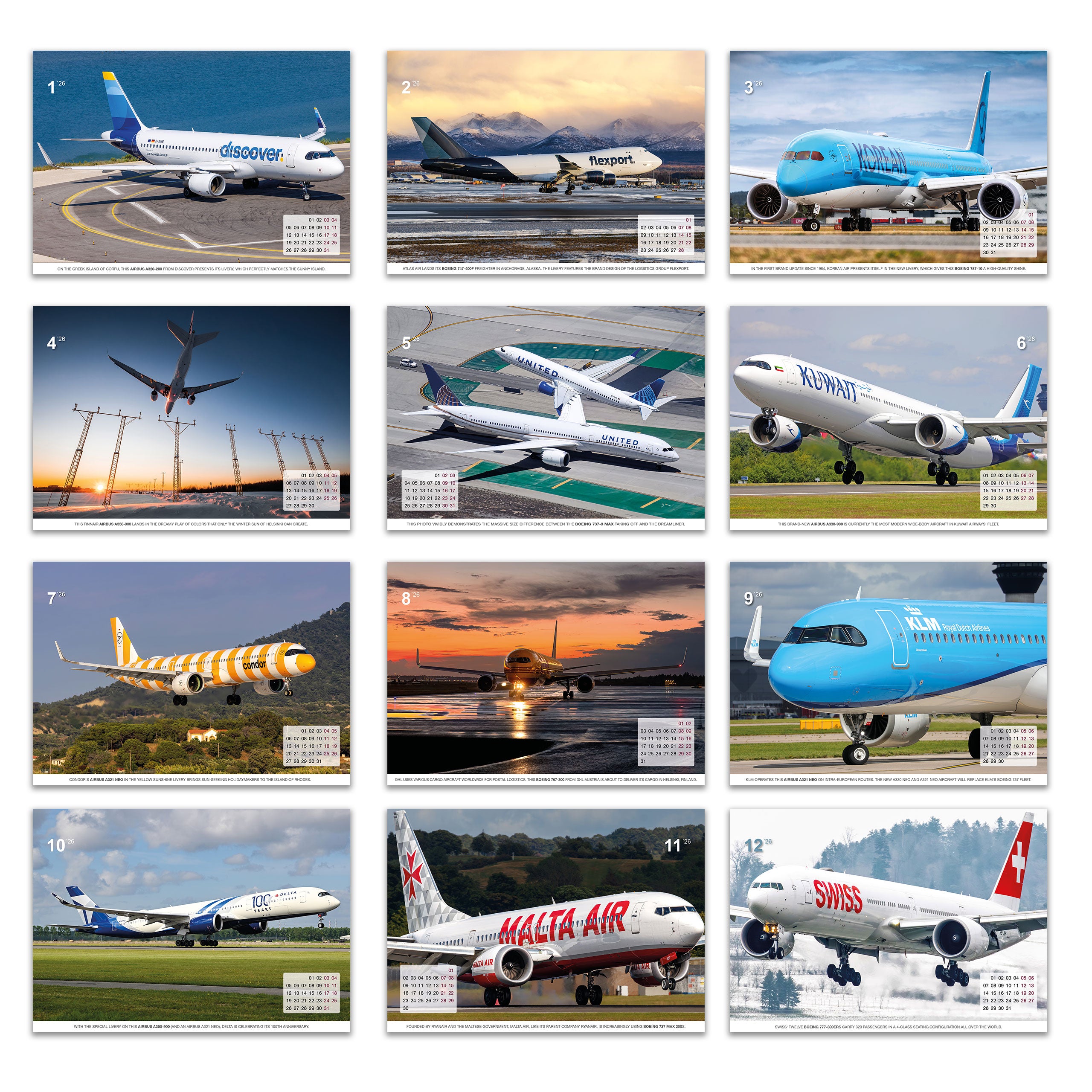 Flugzeugkalender Civil Aviation 2026 - A5 Tischkalender